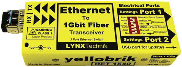 LYNX YELLOBRIK ODT 1510 MM FIBRE TRANSCEIVER RS232/422/485/2xGPI, 2x MM LC, 850nm TX/RX, 300m