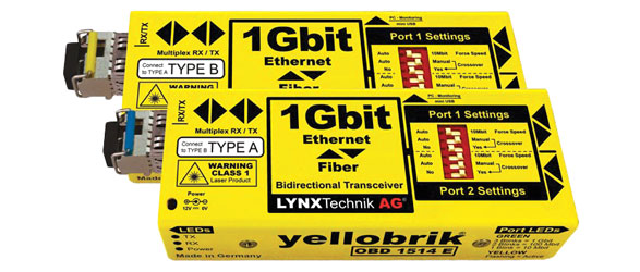 LYNX YELLOBRIK OBD 1514 E FIBRE TRANSCEIVER Ethernet, Bi-Direction, 1x SM LC, 10km, pair