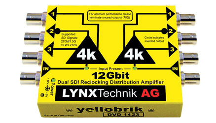 LYNX YELLOBRIK DVD 1423 DISTRIBUTION AMPLIFIER Video, dual 1>3, 12G-4K UHD/6G/3G/1.5G/SD-SDI