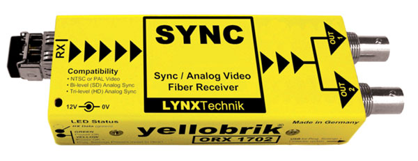 LYNX YELLOBRIK ORX 1702-SC FIBRE RECEIVER Analogue sync and video, 1x SM SC, 1260-1620nm RX