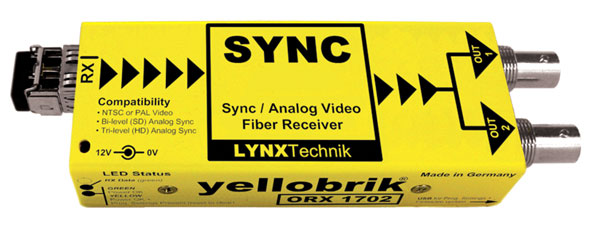 LYNX YELLOBRIK ORX 1702-ST FIBRE RECEIVER Analogue sync and video, 1x SM ST, 1260-1620nm RX