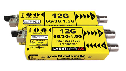 LYNX YELLOBRIK OBD 1410 FIBRE TRANSCEIVER 12G-4K UHD/6G/3G/HD-SDI, Bi-Dir, 1x SM LC, 10km, pair