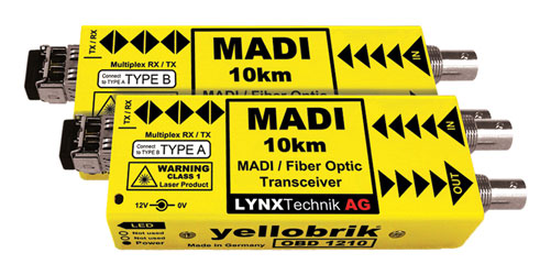 LYNX YELLOBRIK OBD 1210 MADI COAX - MADI FIBRE TRANSCEIVER Bi-Direction, 1x SM LC, 10km, pair