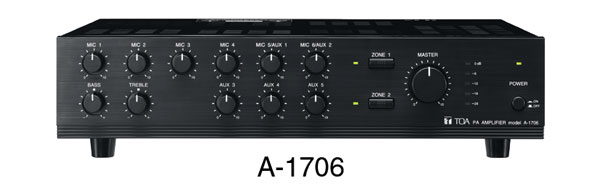 TOA A-1706 MIXER AMPLIFIER 60W/4, 100V. AC power, 2 zone, rackmountable with MB-25B