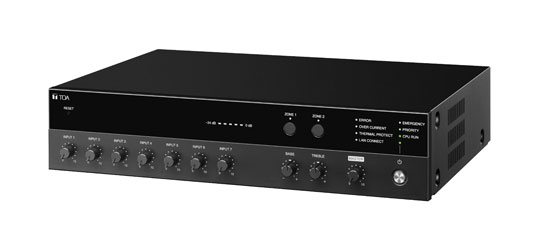 TOA A-3612D MIXER AMPLIFIER Digital, 120W, 100V/4-16ohm, 7-input, 2-zone output, web GUI monitoring