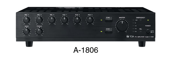 TOA A-1803 MIXER AMPLIFIER 30W/4, 100V. AC/DC power, 2 zone, rackmountable with MB-25B