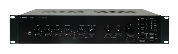 APART MA200 MIXER AMPLIFIER 200W/8, 50V, 70V, 100V, 4 mic in, 4 line in, 4 zone out, 2U