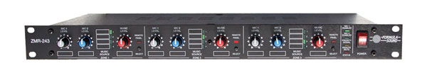 FORMULA SOUND ZMR-243 MIXER Three zone, 2x microphone, 4x stereo in, 3x stereo out, 1U rackmount