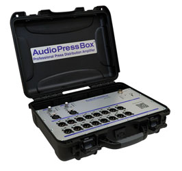 AUDIOPRESSBOX APB-216 C PRESS SPLITTER Portable, active, 2x in, 16x out, battery/mains, black