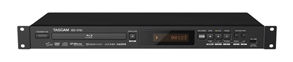 TASCAM BD-01U BLU-RAY PLAYER DVD, CD, WAV, MP3 playback, balanced XLR, unbalanced RCA outputs, 1U