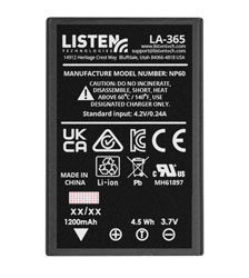 LISTEN TECHNOLOGIES LA-365 REPLACEMENT BATTERY Lithium-ion