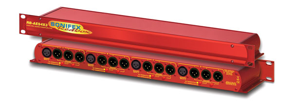 SONIFEX RB-AES4X3 DISTRIBUTION AMPLIFIER Digital audio, 4x AES in, 12x AES out, 1U rackmount