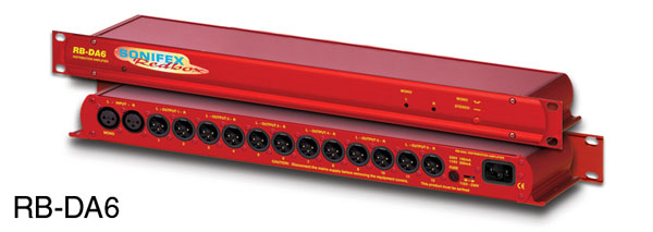 SONIFEX RB-DA6 DISTRIBUTION AMPLIFIER Audio, 2x6, 14x XLR, 1U rackmount