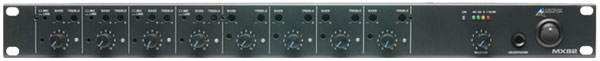 AUSTRALIAN MONITOR MX82 MIXER Stereo, 4x mic/line, 4x stereo, 15V phantom, EQ, bal line out, 1U