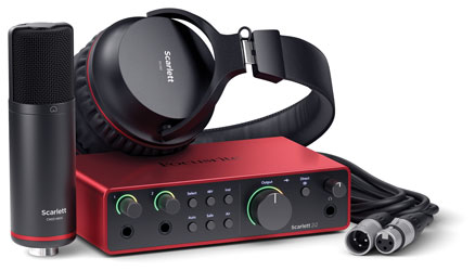 FOCUSRITE SCARLETT 2I2 STUDIO 4TH GEN AUDIO INTERFACE Bundle with microphone, cable, and headphones