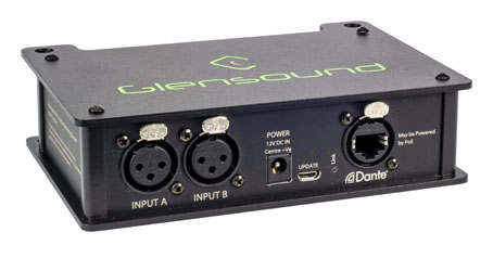 GLENSOUND AOIP2M AUDIO INTERFACE Dante, balanced 3-pin XLR, 2 microphone inputs