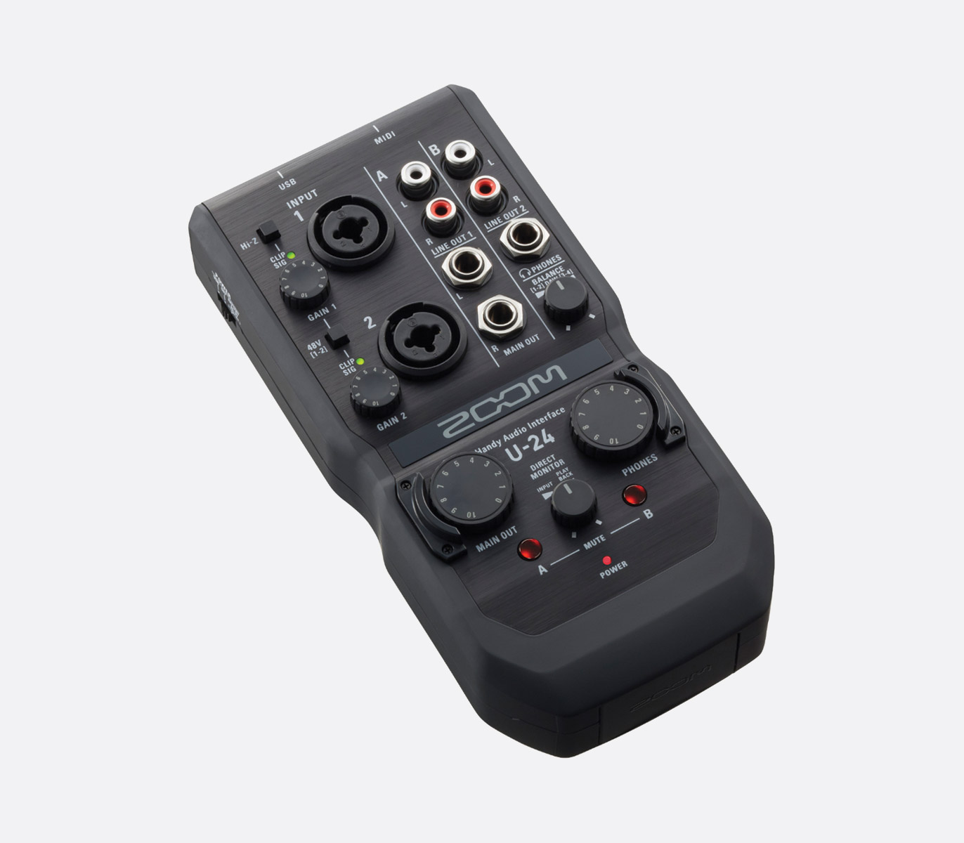 ZOOM U-24 USB AUDIO INTERFACE 2x4, mic/line in, +48V phantom, MIDI I/O,  DC/bus powered