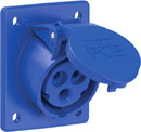 PCE 413-6 SPLASHPROOF 16A PANEL MOUNTING SOCKET, Angled, IP44, blue/grey