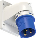 PCE 77723-6 SPLASHPROOF 32A PANEL MOUNTING APPLIANCE INLET, Angled, IP44, blue/grey