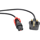 IEC-LOCK AC MAINS POWER CORDSET IEC-Lock+ C13 female - UK 13A, 2 metres, black (fused 5A)