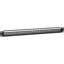 CANFORD CAT6 RJ45 PATCH PANEL, Economy, 1U, 1x24, Feedthrough, Screened, black