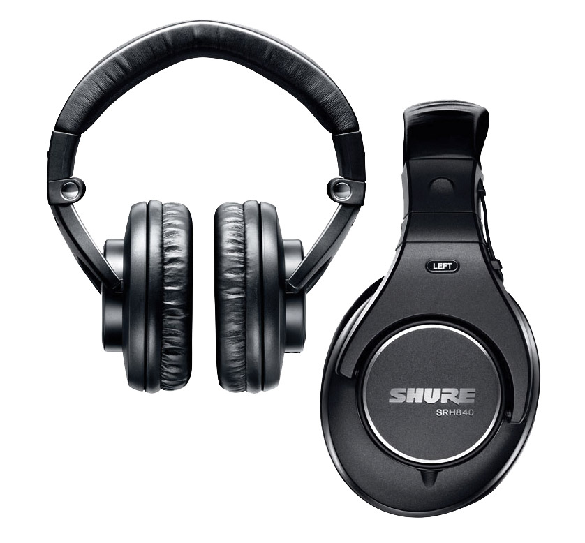 SHURE SRH840A HEADPHONES Closed, 3.5mm jack, 6.35mm adapter, single sided  coiled cable