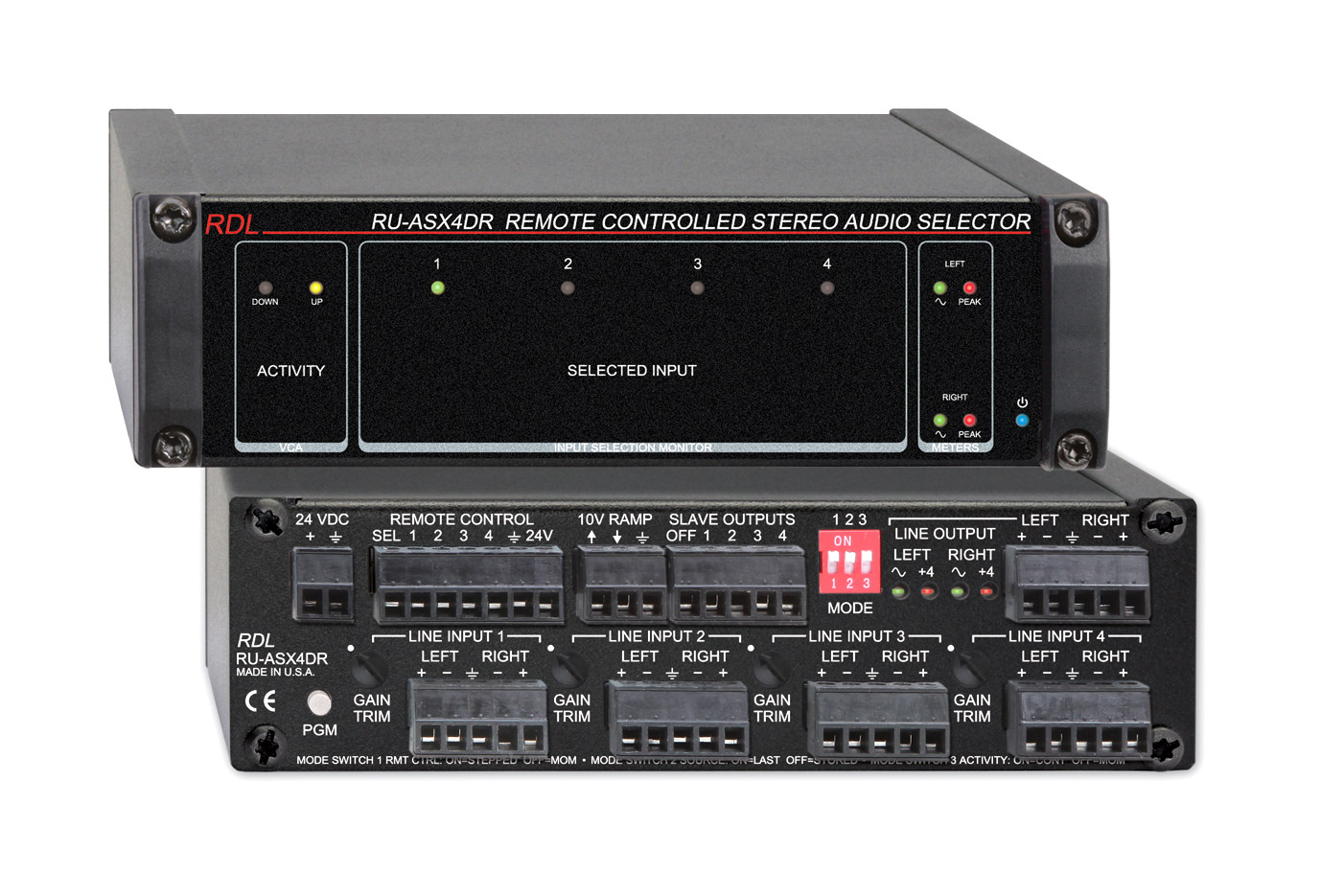 RDL RU-ASX4DR SWITCHER Audio, 4x1 stereo, balanced, remote control,  terminal block I/O