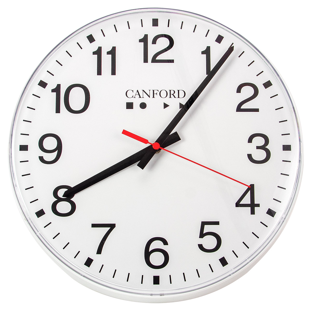 CANFORD RADIO-CONTROLLED CLOCK MSF 300mm, white case, stepped second hand,  extended runtime